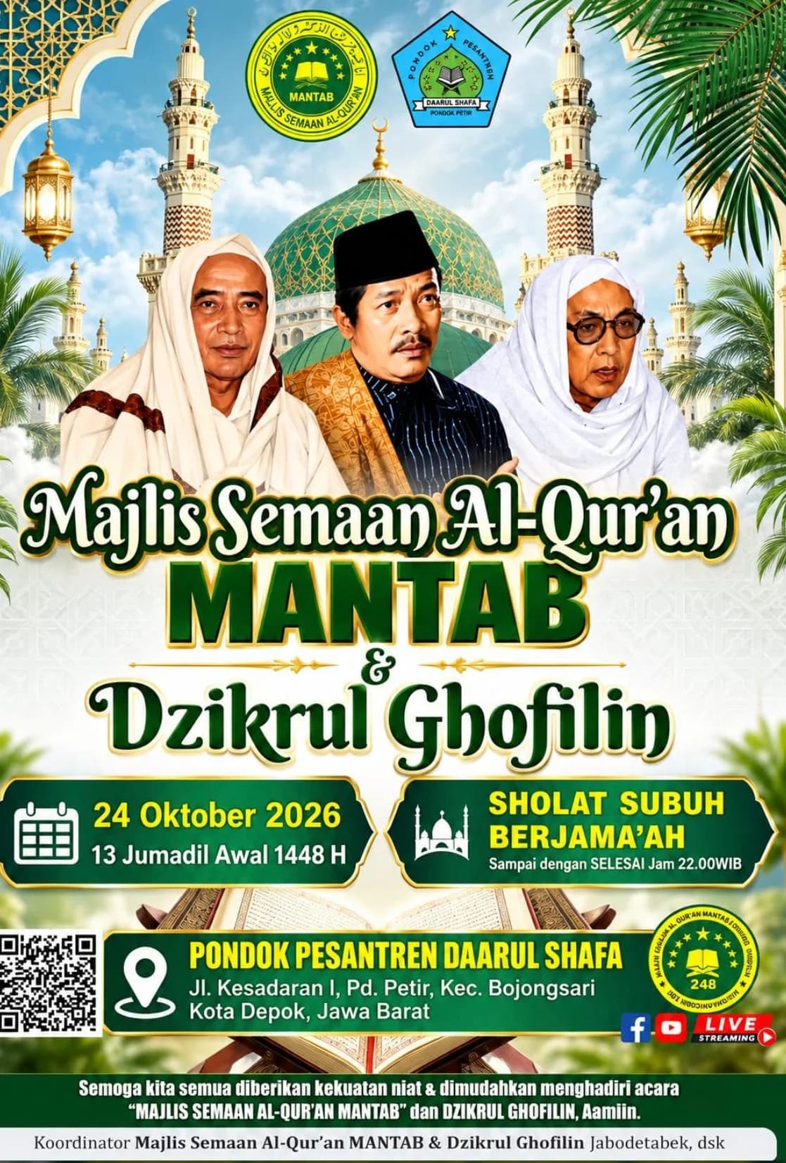 Poster kegiatan Majlis Semaan Al Qur'an Mantab & Dzikrul Ghofilin